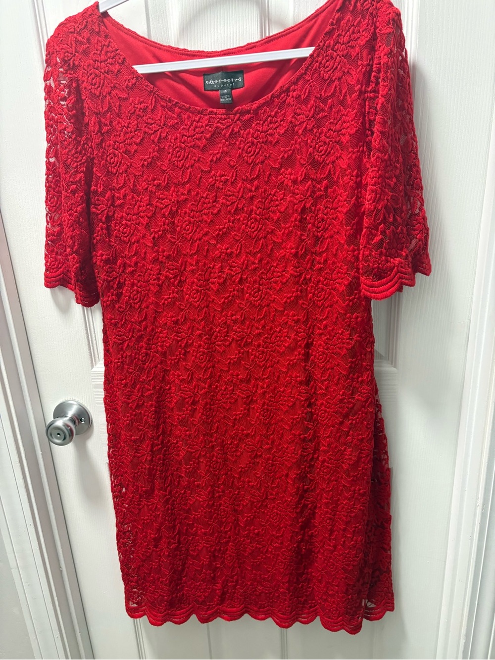 connected apparel Red Crochet Lace Midi Dress